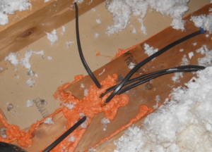 attic-air seal-insulation-foam-wire penetration