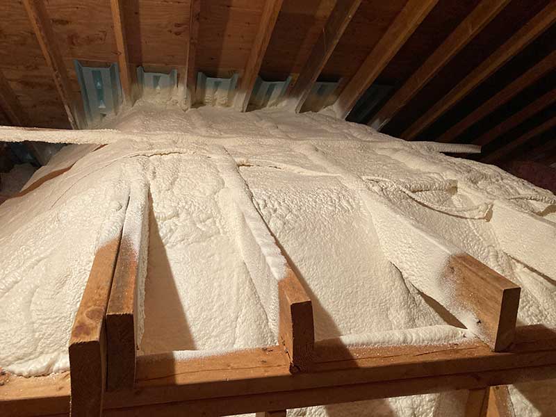 Old fiberglass failed! Coffered ceiling super insulated with closed foam. Full performance forever! vapor and air tight. No rodents. Full R value performance. Comfort